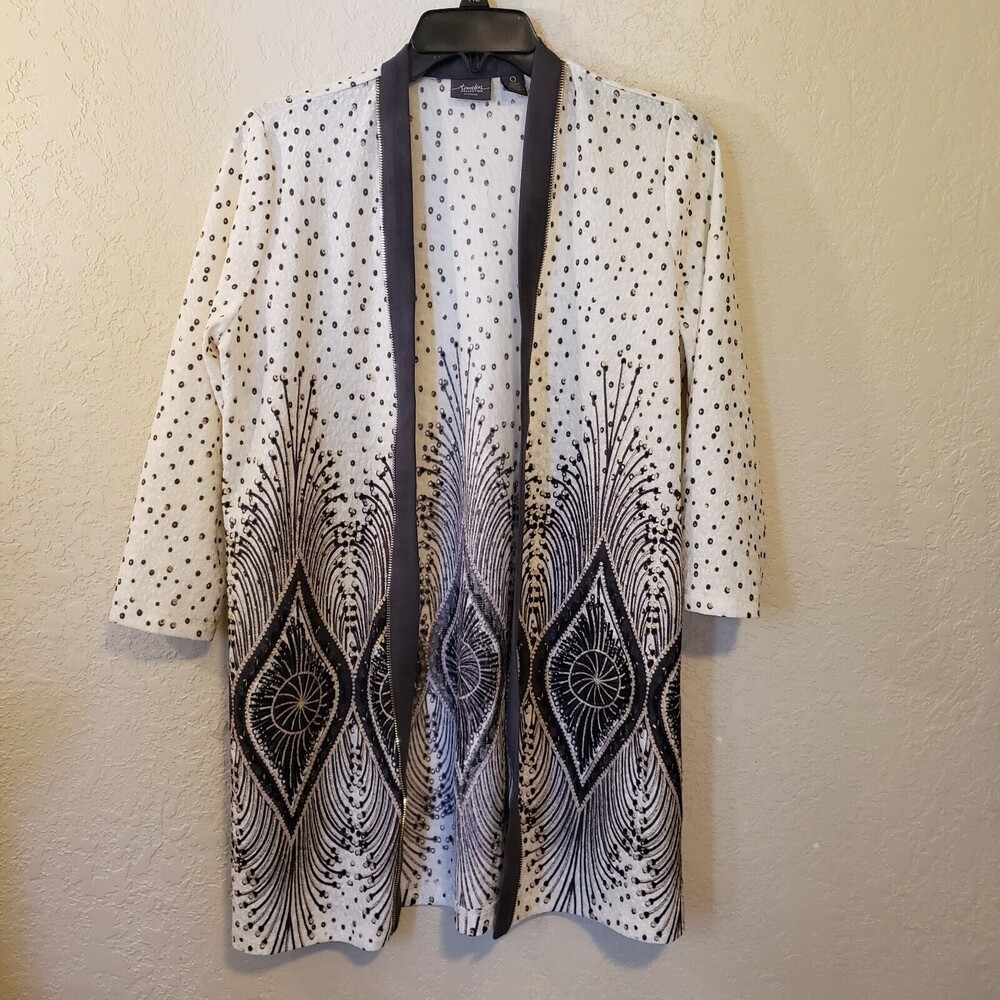 Travelers by Chicos NWOT Sz Small Long Cardigan Exquisite Cream Brown Multi